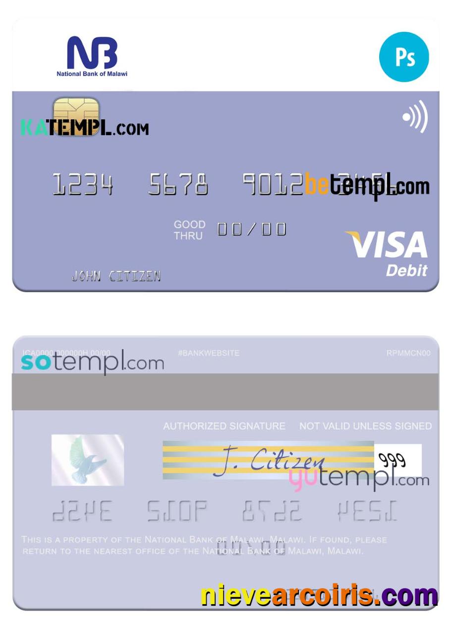 Malawi National Bank visa card fully editable